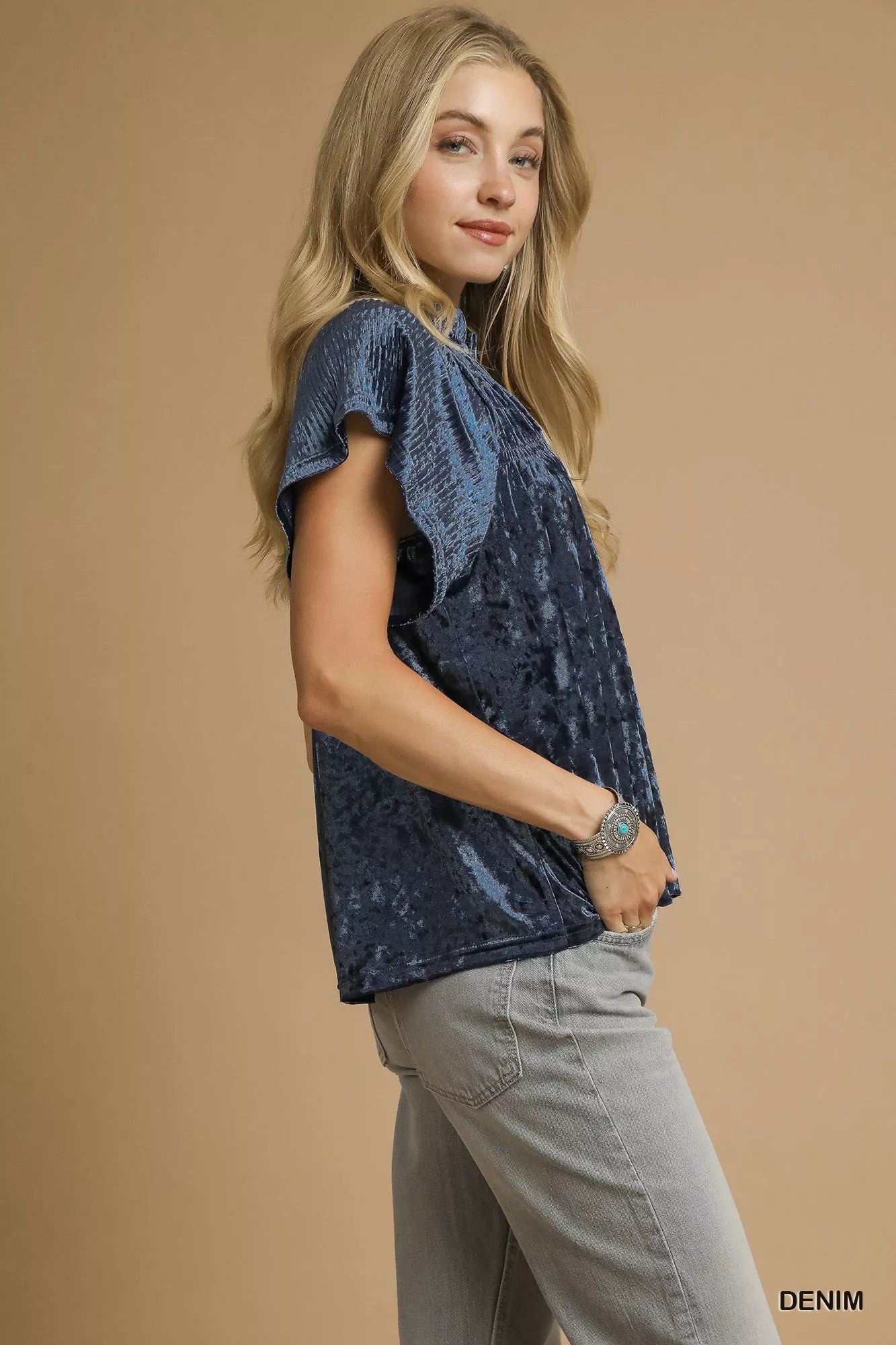 Crushed Velvet Pleated Blouse at In Style Chics Boutique