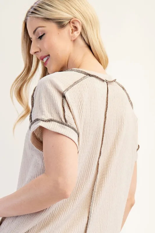 Relaxed-Fit Textured Top with Short Sleeves - In Style Chics Boutique Women's Juniors Plus Size Clothing Online