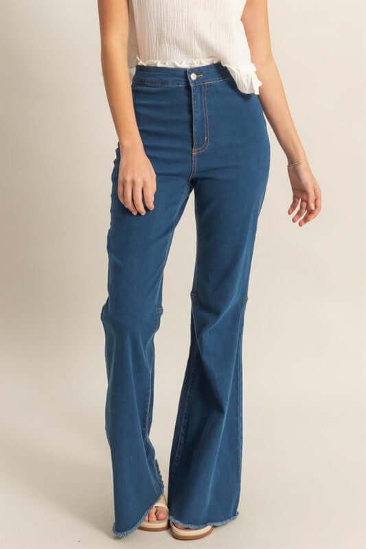 Women's Raw Hem High-Waist Washed Flared Jeans - Best Online Boutique - In Style Chics