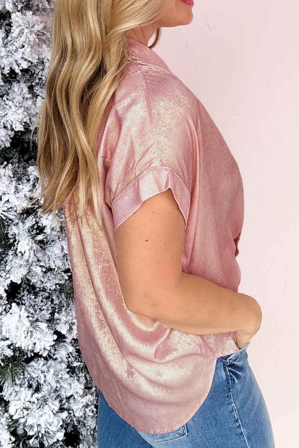 Delicacy Metallic Buttoned Loose Fit Short Sleeve Shirt - In Style Chics Boutique Online Clothing Women's Juniors Free Shipping