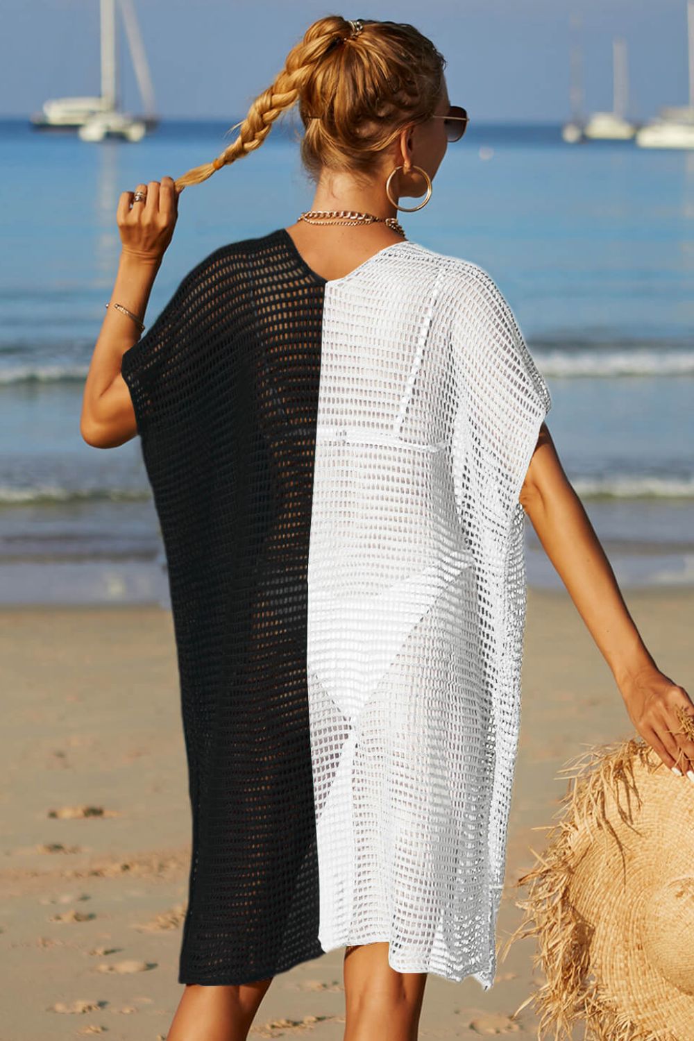 Two-Tone Side Slit Open Front Cover Up - In Style Chics Boutique LLC