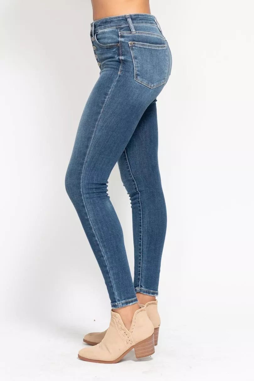 Judy Blue High Rise Button Fly Skinny Jeans at In Style Chics Boutique plus size jeans