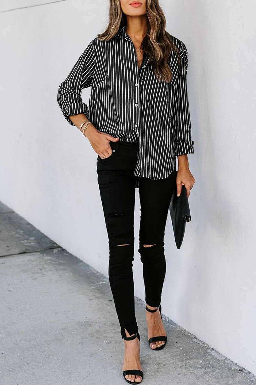 Striped Button Up Long Sleeve Shirt More Colors! - In Style Chics Boutique LLC