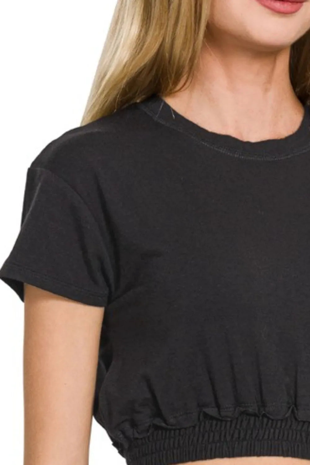 Black Crop Top, Elastic Hem  - In Style Chics Boutique