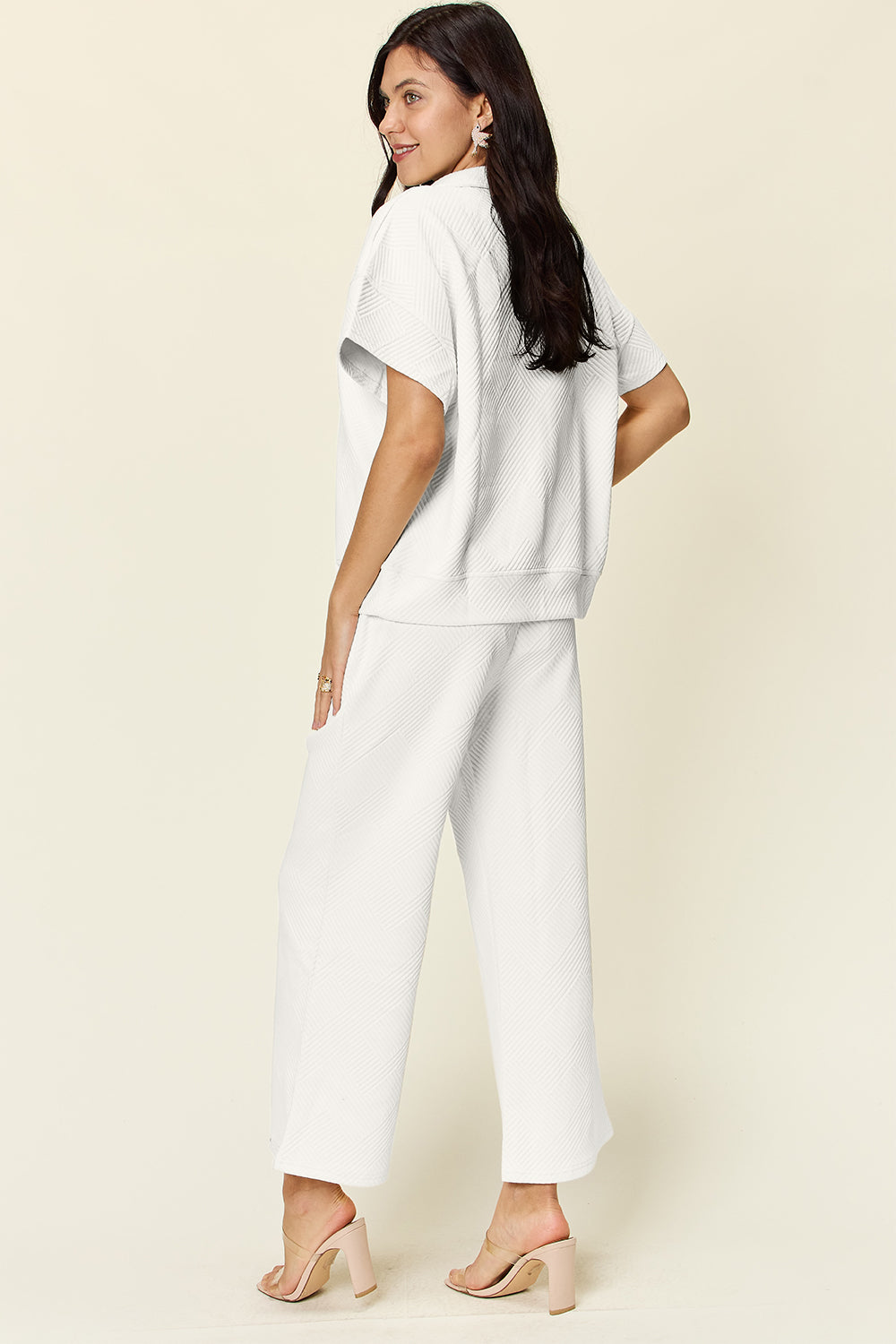 Double Take Texture Half Zip Short Sleeve Top & Pants Set- More Colors! - In Style Chics Boutique LLC