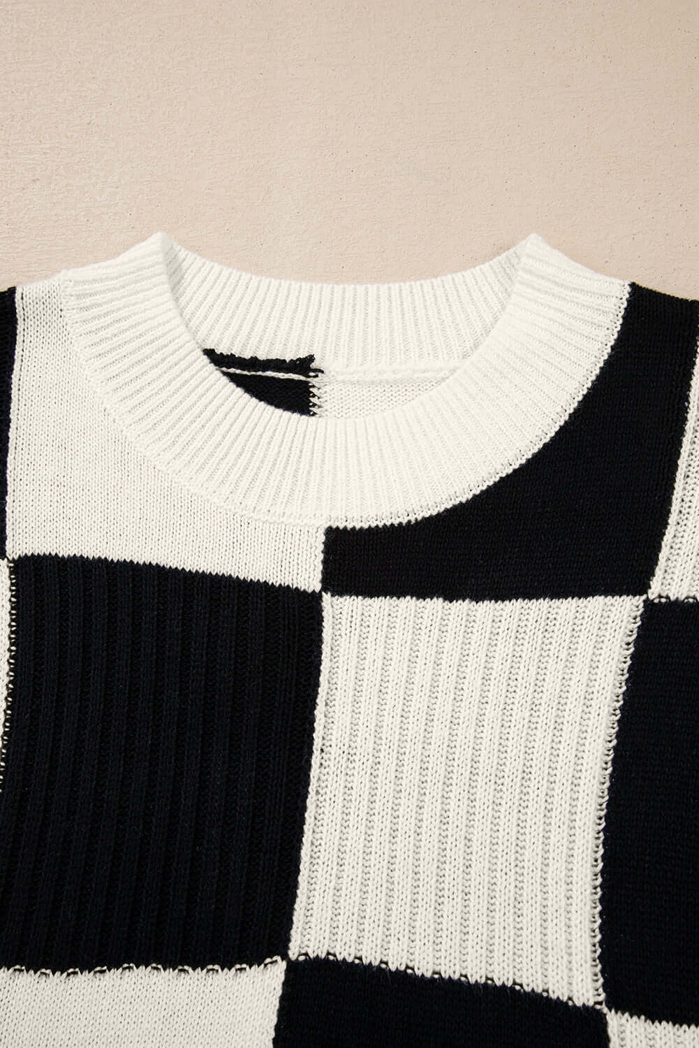 Khaki Checkered Color Block Crew Neck Short Sleeve Sweater - Cute Clothes Online - In Style Chics Boutique Women's Juniors