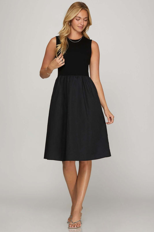 Little black dress - Sleeveless Poplin Woven Midi Dress with Pockets - In Style Chics Boutique Women Juniors Plus Size Apparel