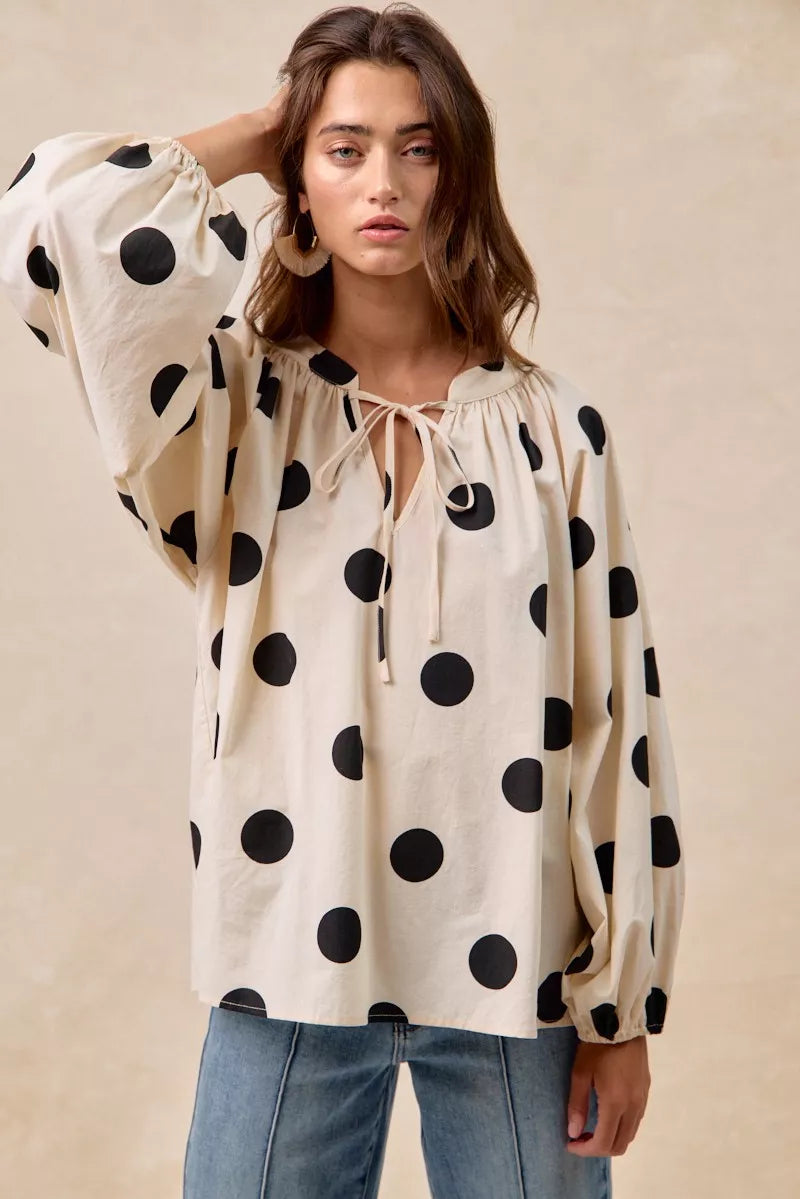 Polka Dot Exaggerated Balloon Sleeves Blouse 🤍🖤 at In Style Chics Boutique