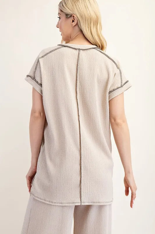 Relaxed-Fit Textured Top with Short Sleeves - In Style Chics Boutique Women's Juniors Plus Size Clothing Online