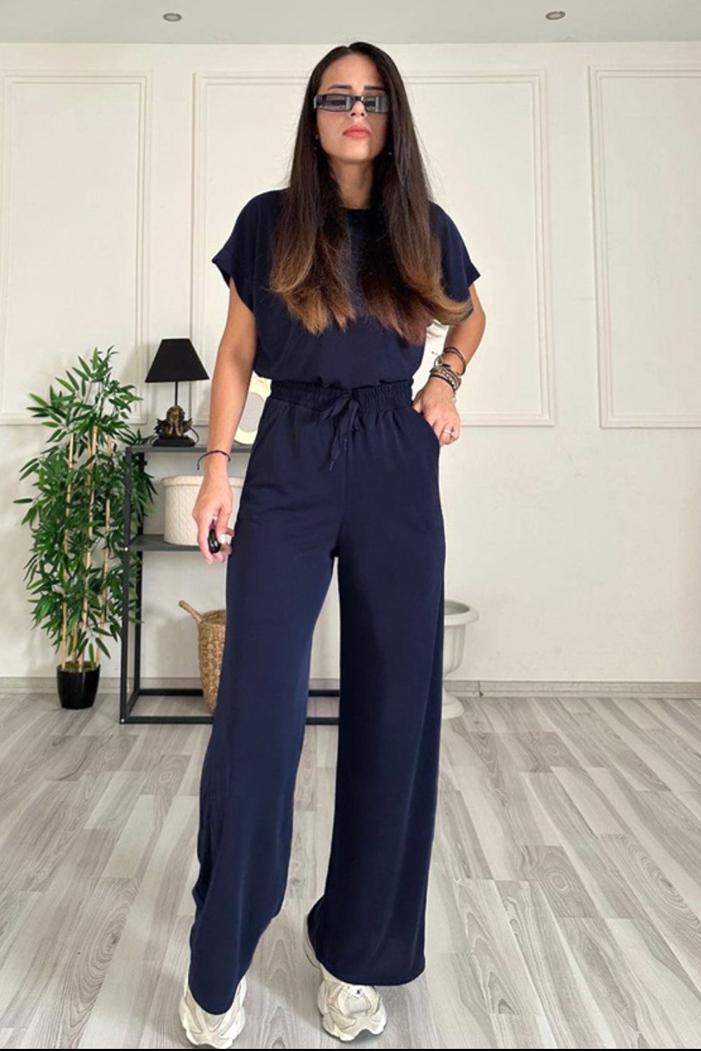 Round Neck Short Sleeve Top and Drawstring Pants Set - In Style Chics Boutique LLC