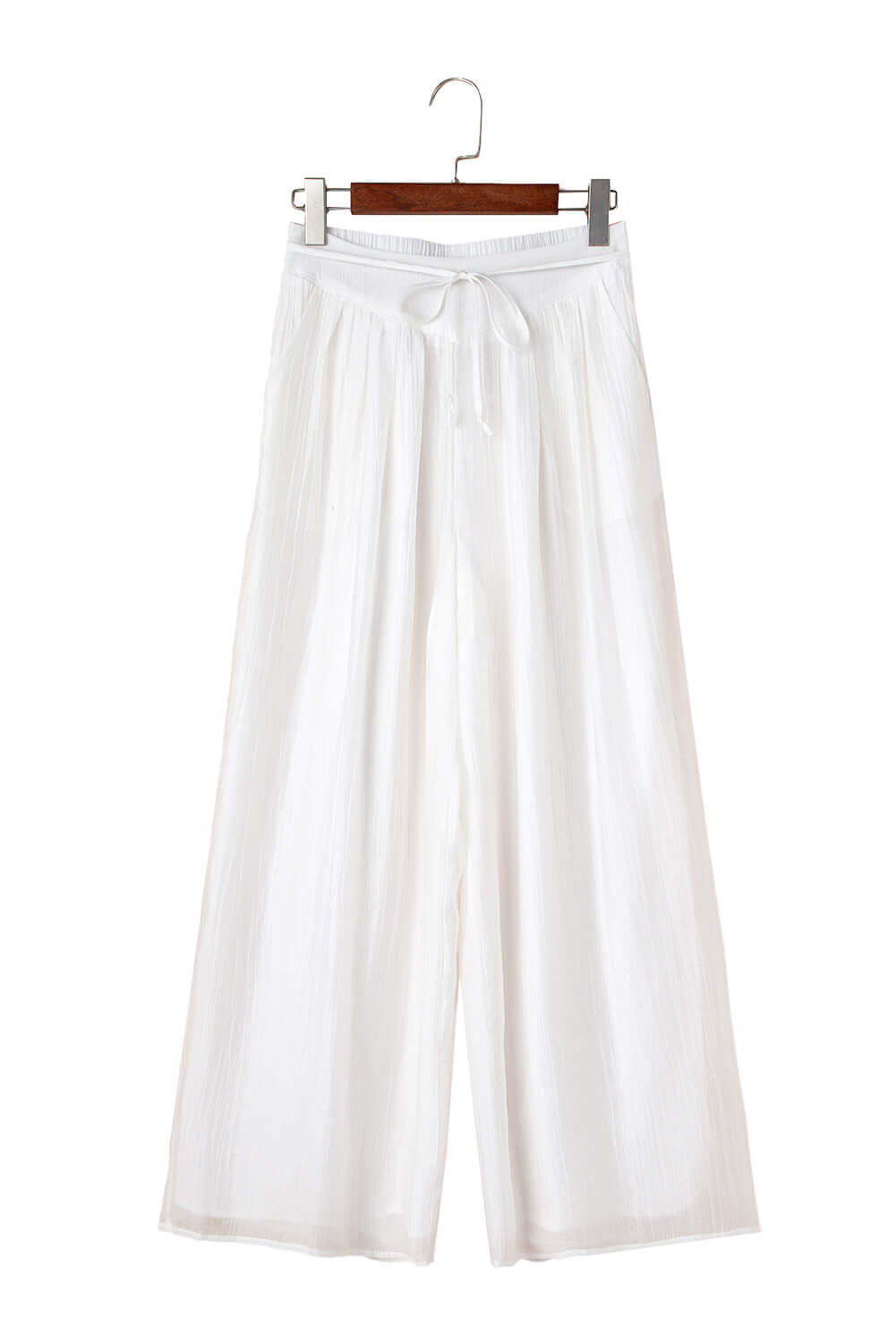 Women's Juniors White Casual Tie Waist Pleated Wide Leg Pants - Cute Clothes for Spring - In Style Chics Boutique Online Apparel