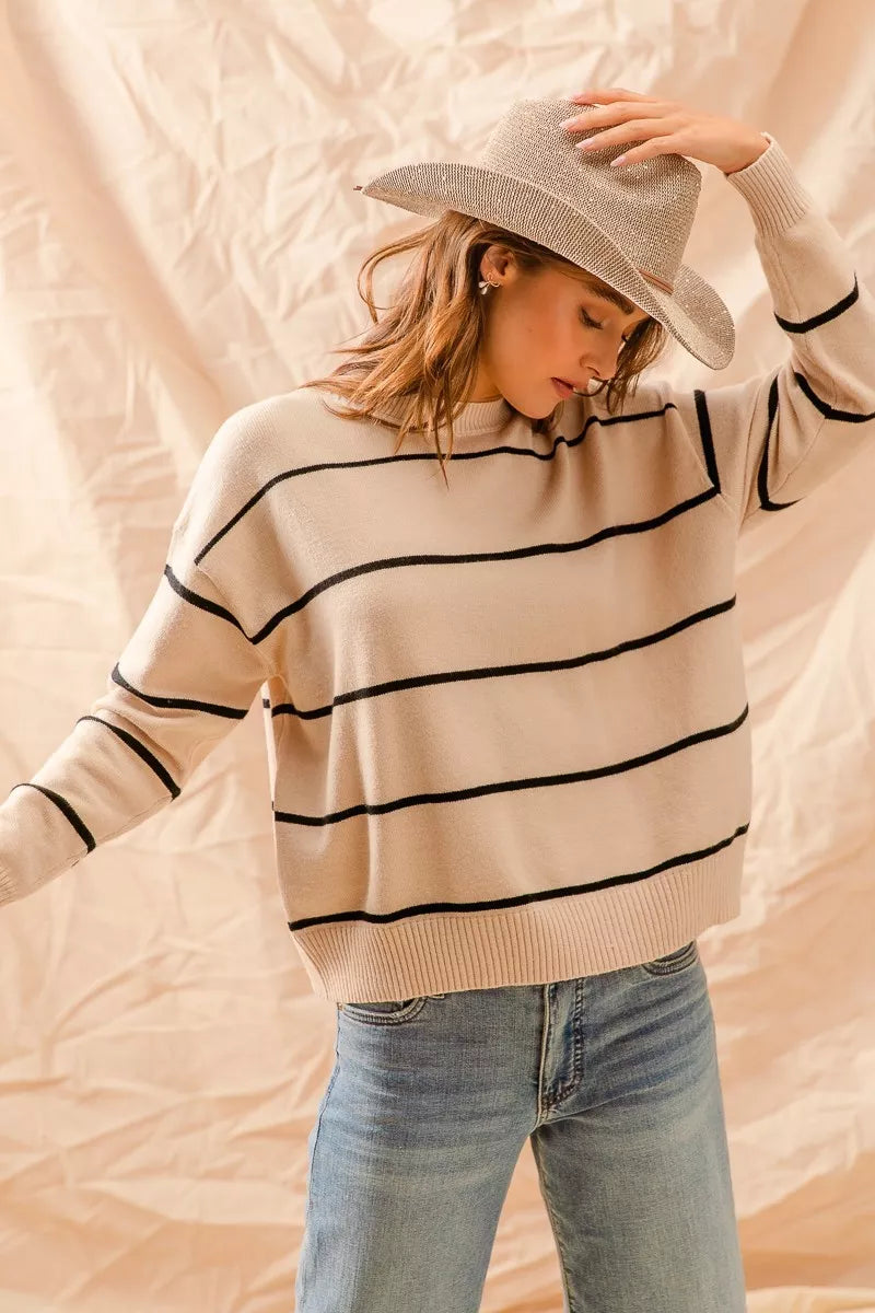 Stripe Crew Neck Basic Essential Sweater at In Style Chics Boutique
