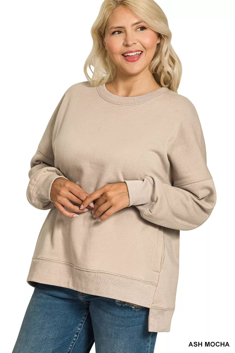 Fleece Hi-low Boyfriend Sweatshirt with Pockets at In Style Chics Boutique