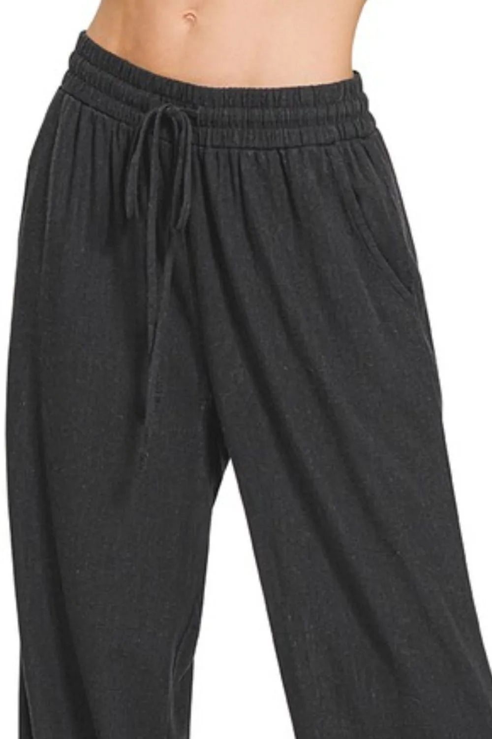 Linen Black Pants with Drawstring at In Style Chics Boutique