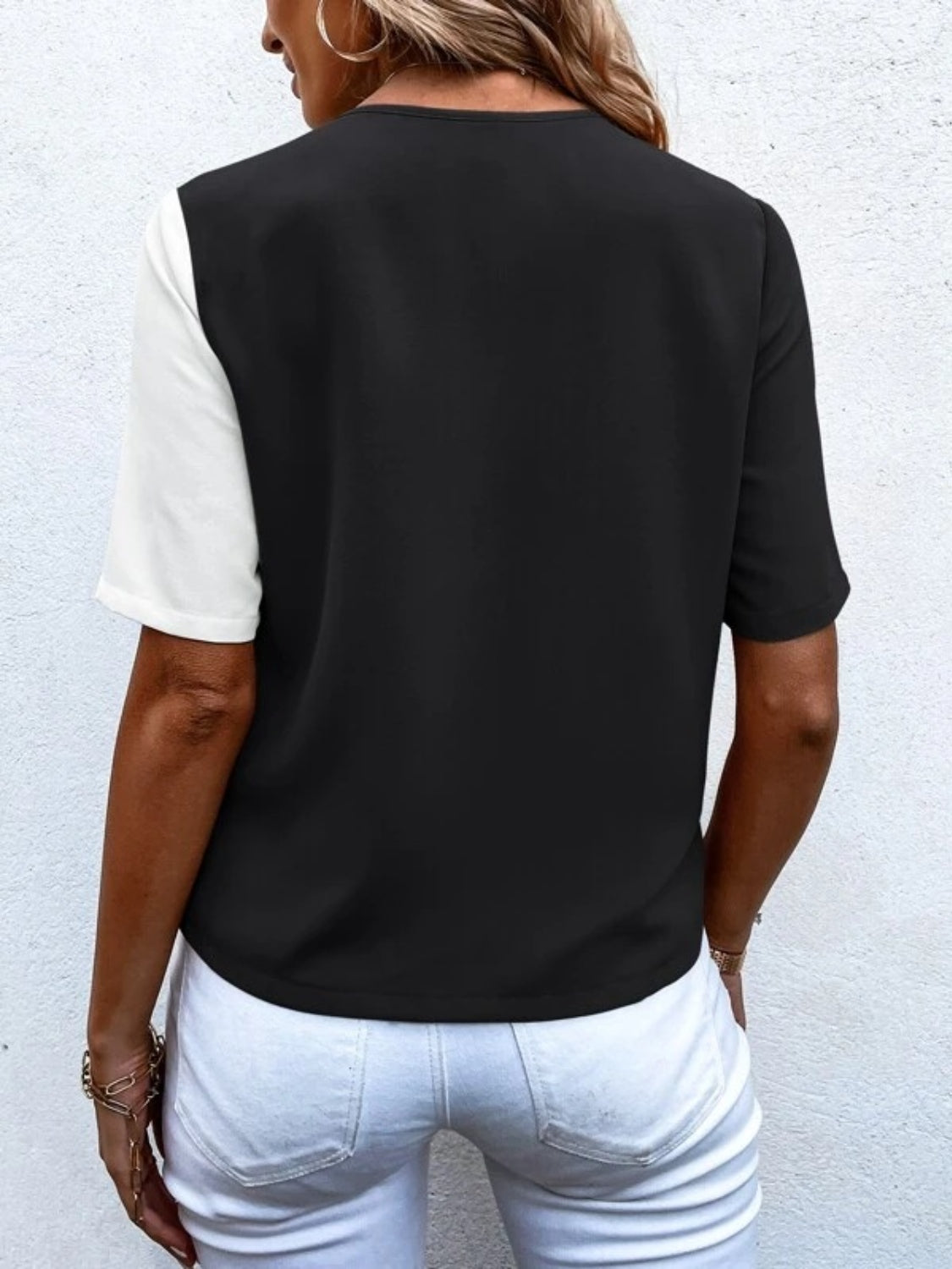 Decorative Button Surplice Short Sleeve Blouse - More Colors! - In Style Chics Boutique LLC