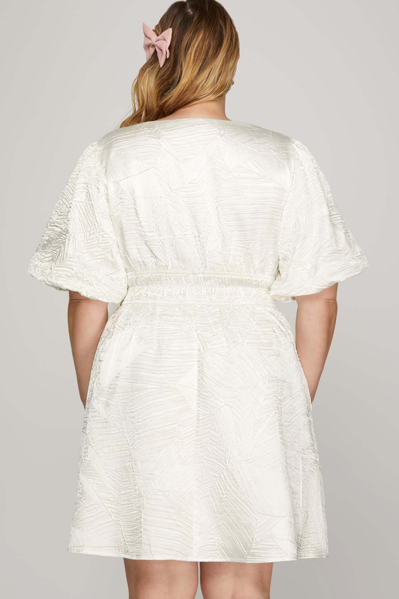 Crinkle Woven V-Neck Balloon Sleeve Mini Dress - In Style Chics Boutique Online Clothing Women's Juniors Plus Size Apparel