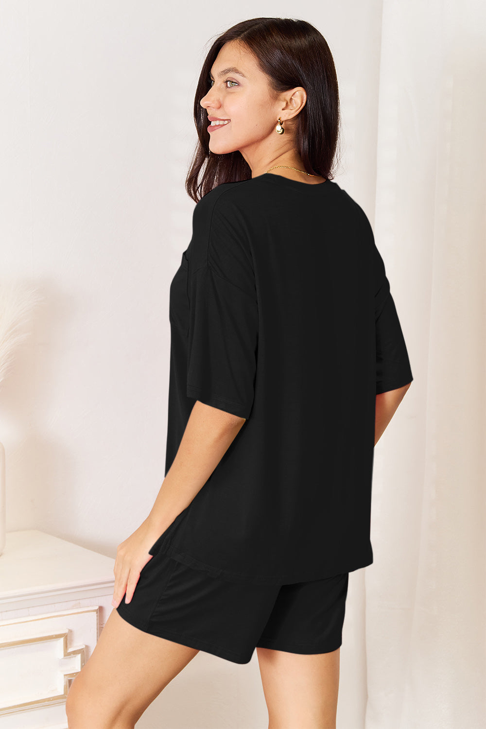 Basic Bae Bamboo Round Neck Drop Shoulder T-Shirt and Shorts Set - In Style Chics Boutique LLC
