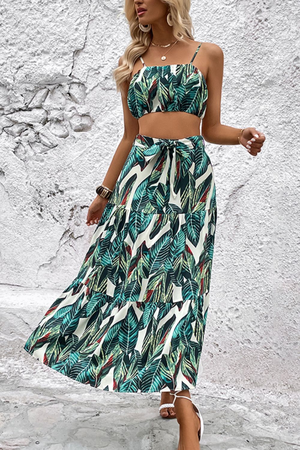 Botanical Print Cami and Tiered Skirt Set - In Style Chics Boutique LLC