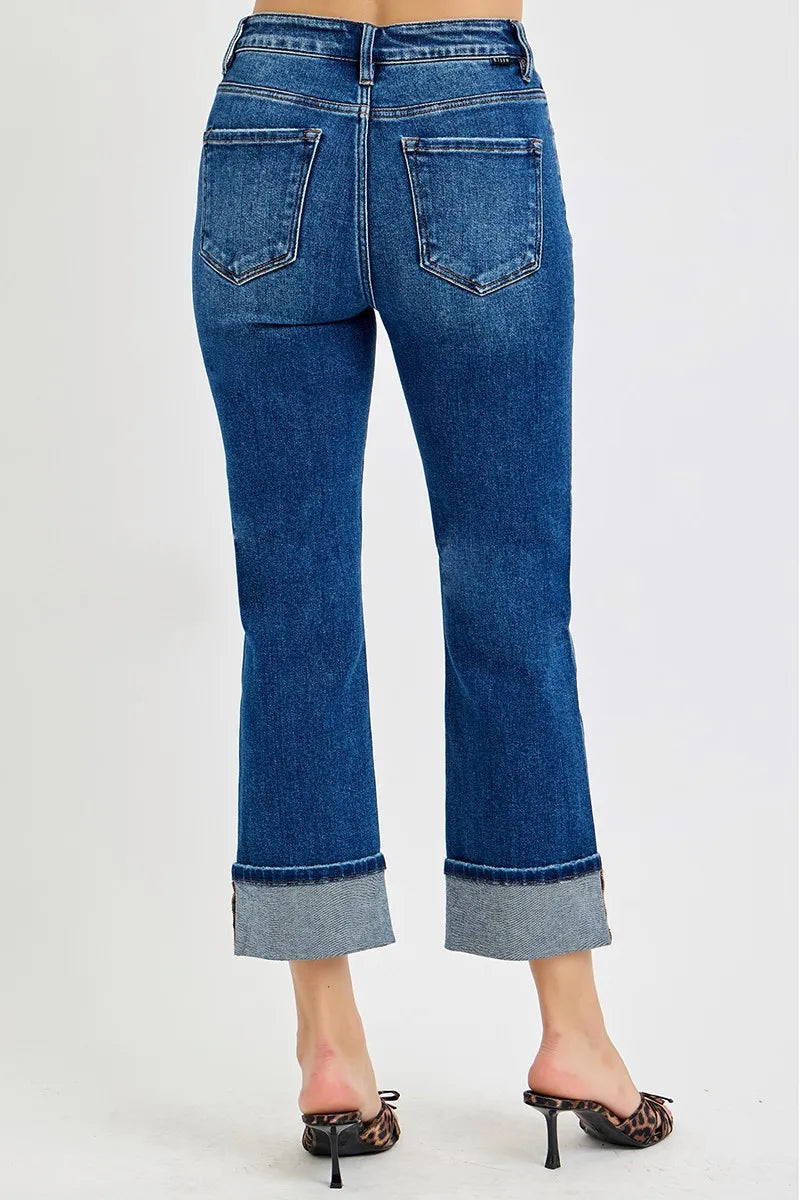 RISEN High Rise Ankle Straight Cuffed Jeans - In Style Chics Boutique Womens Jeans Plus Size Jeans