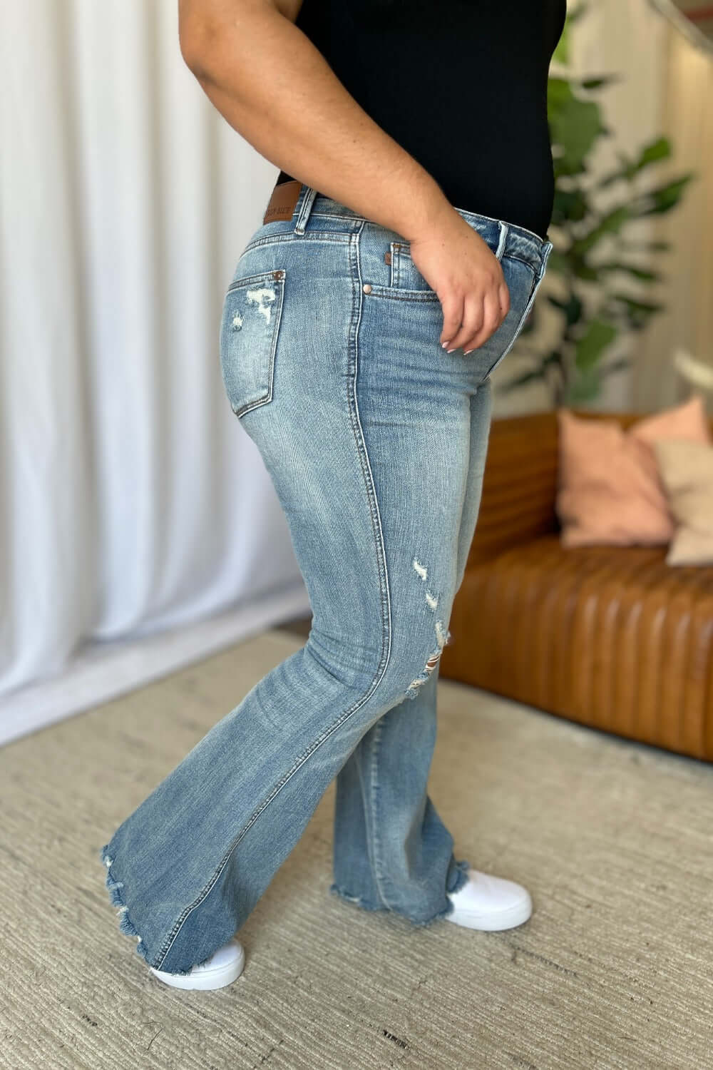 Judy Blue Full Size Medium Rise Tummy Control Destroy Flare - In Style Chics Boutique LLC