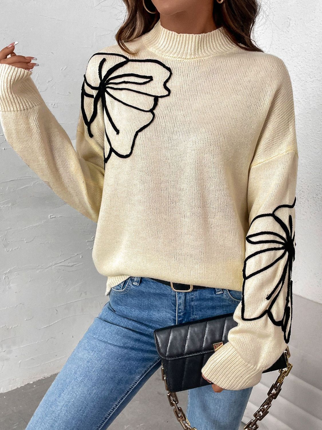Perfee Mock Neck Dropped Shoulder Long Sleeve Sweater - In Style Chics Boutique LLC