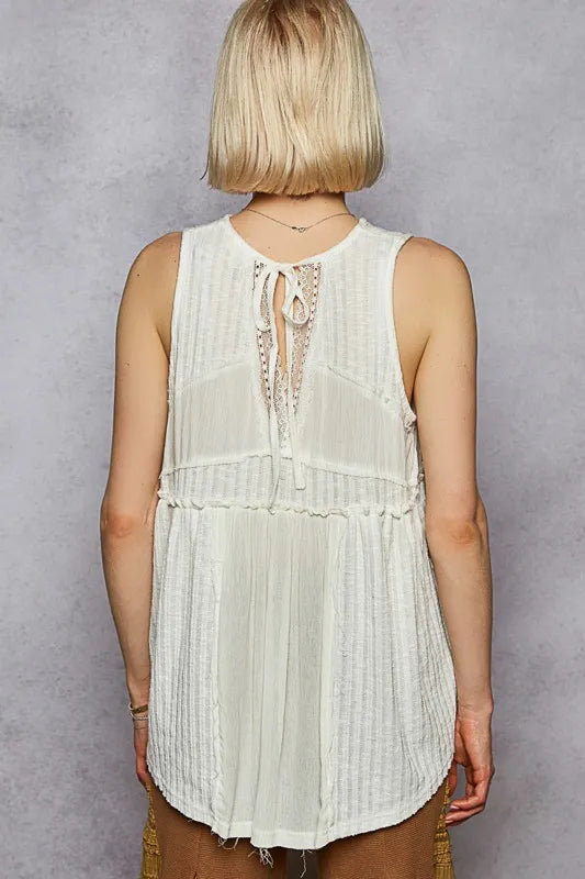 Tank Top with Pintuck Detail, Lace Trim Round Neck - In Style Chics Boutique