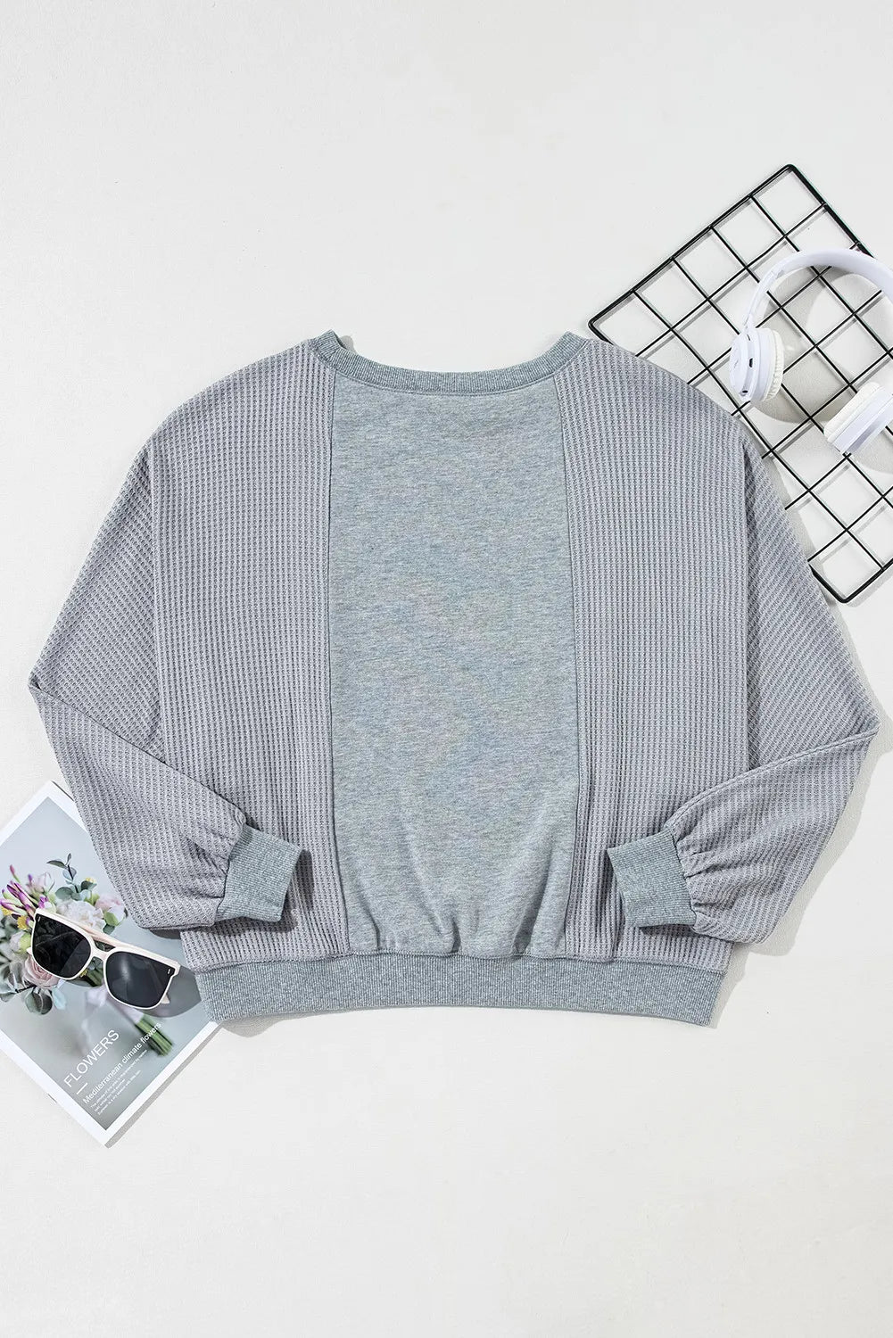 Waffle-Knit Round Neck Long Sleeve Top - In Style Chics Boutique LLC
