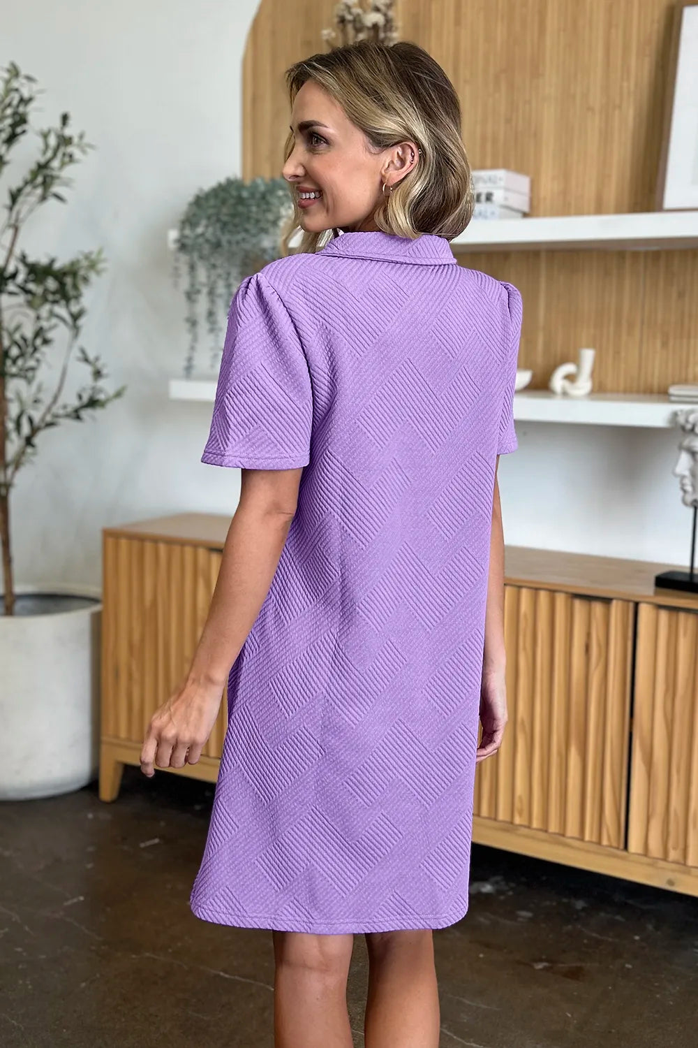 Short Sleeve Dress, Textured Collared Neck - In Style Chics Boutique Women's Juniors Plus Size Clothes
