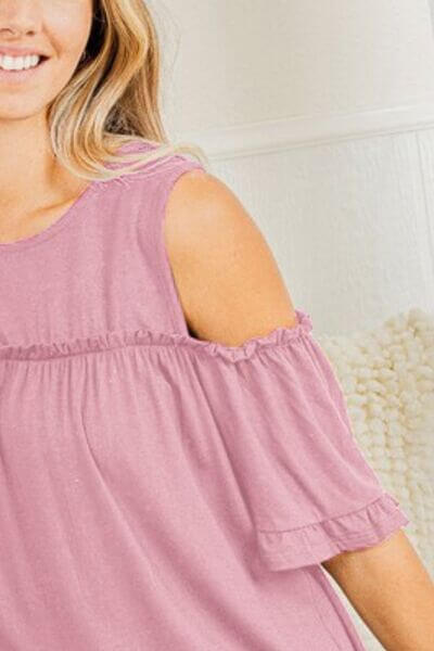 Round Neck Cold Shoulder T-Shirt Plus Size