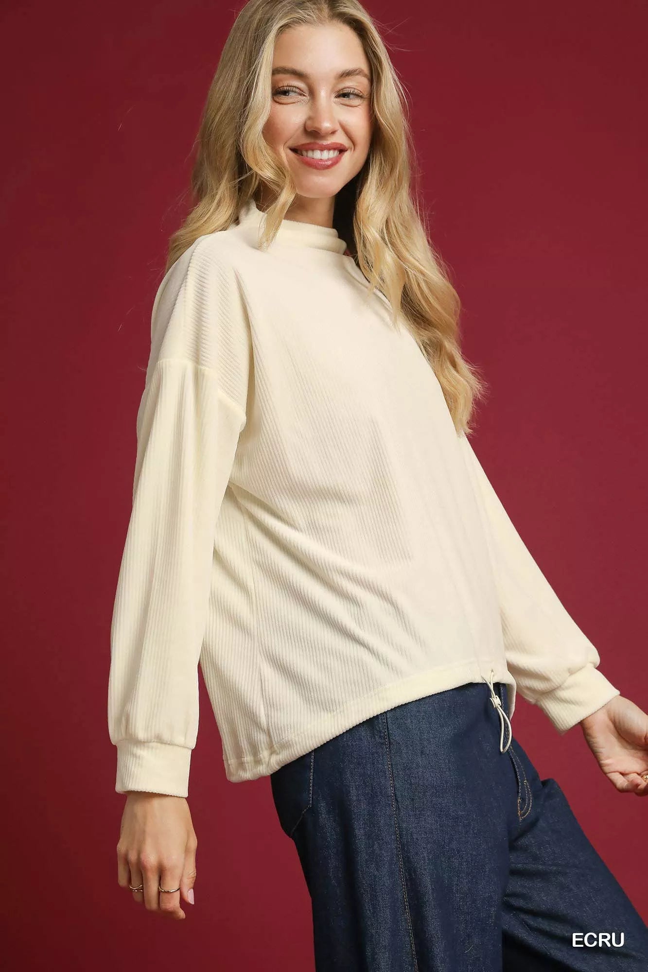Ribbed Drawstring Hem Knit Top at In Style Chics Boutique