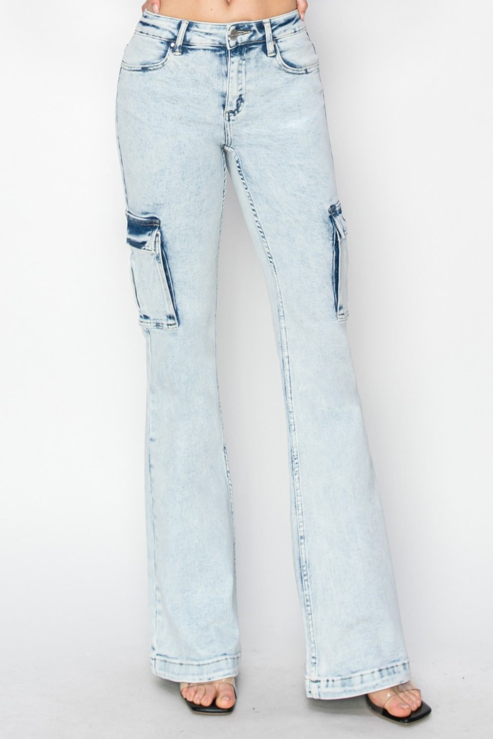 RISEN Full Size High Rise Cargo Flare Jeans - In Style Chics Boutique LLC