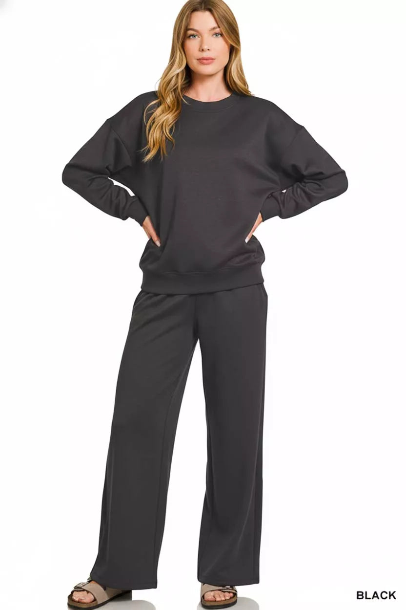 Scuba Crewneck Black Pullover and Pants Set π€ at In Style Chics Boutique