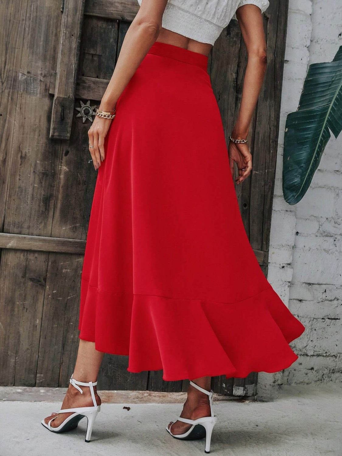 Tied Ruffled Midi Skirt - In Style Chics Boutique LLC