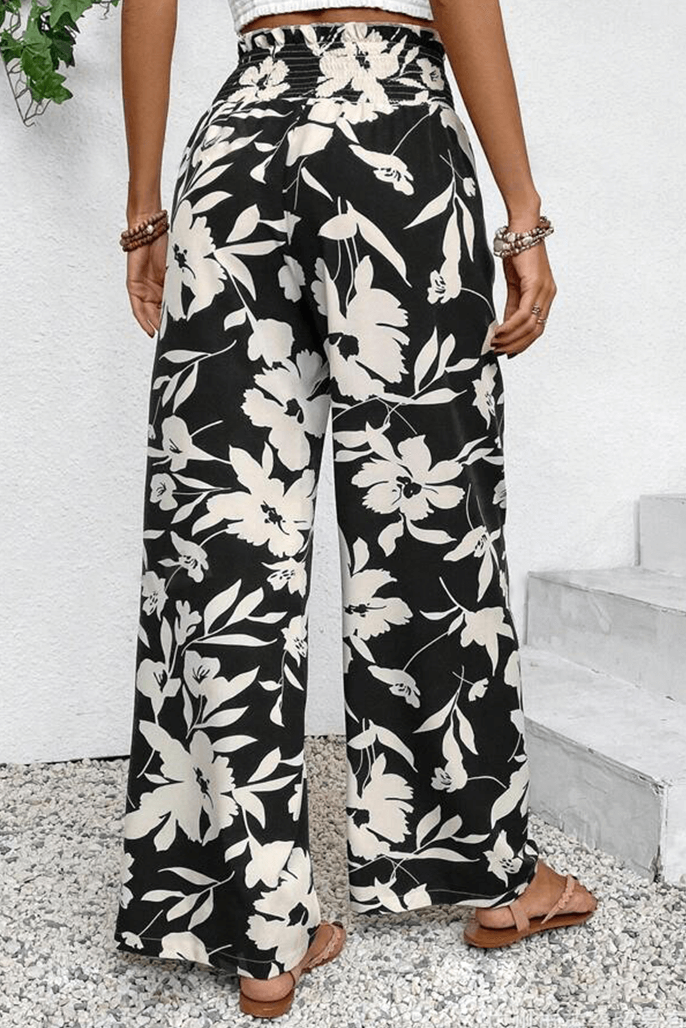 Floral Smocked Frill Waist Wide Leg Pants - Cute Clothes Online - In Style Chics Boutique Women's Juniors