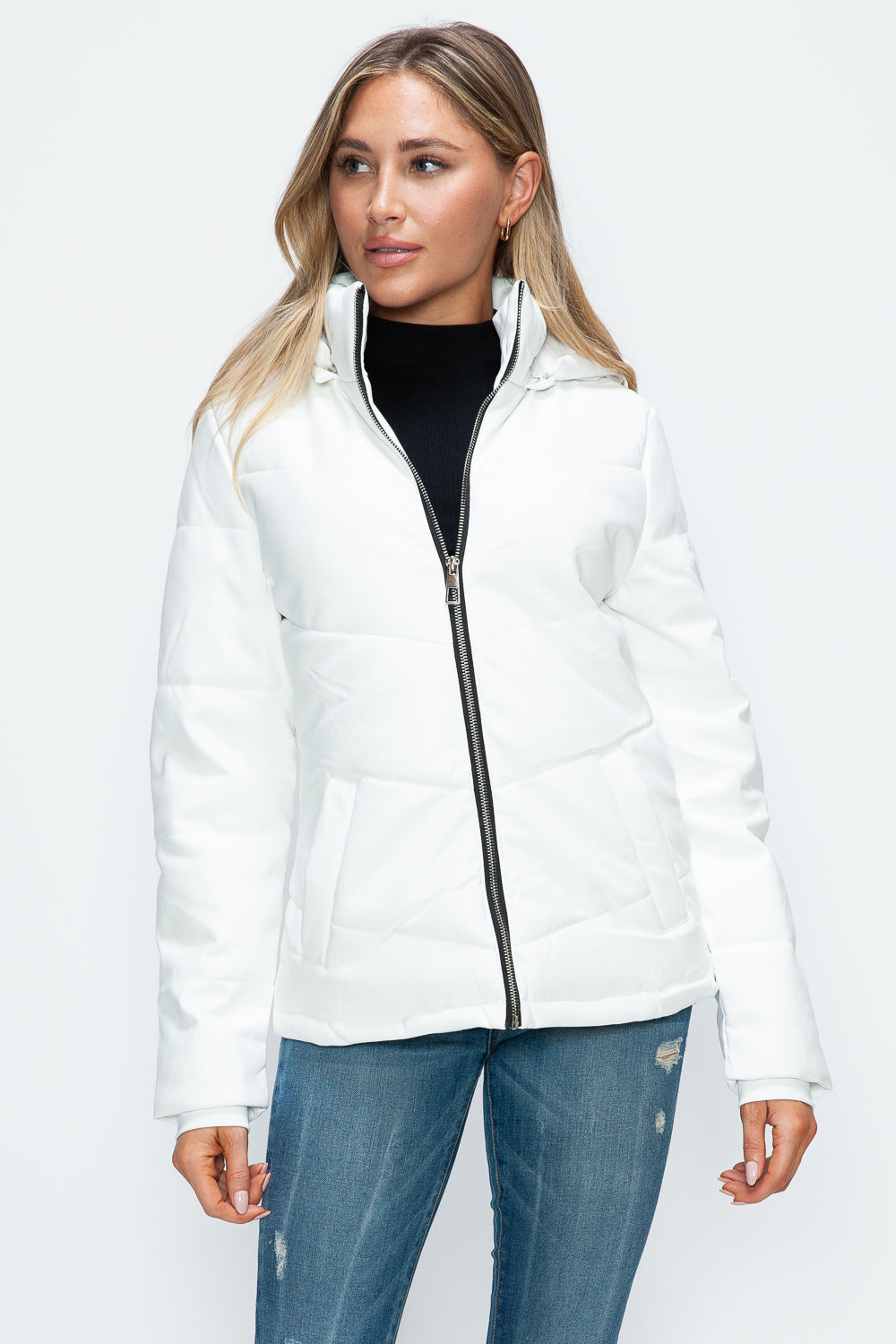 How Dare U Pocketed Zip Up Puffer Jacket with Removable Hood - In Style Chics Boutique LLC