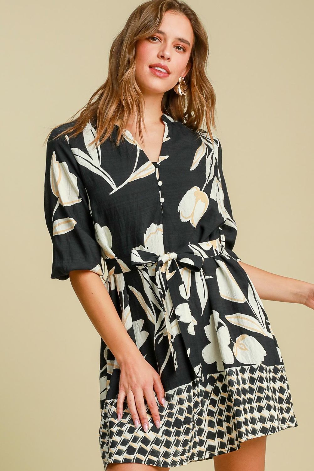 Floral Print Notched Tie Waist Mini Dress - Cute Clothing Online - In Style Chics Boutique Women's Juniors Plus Size Apparel
