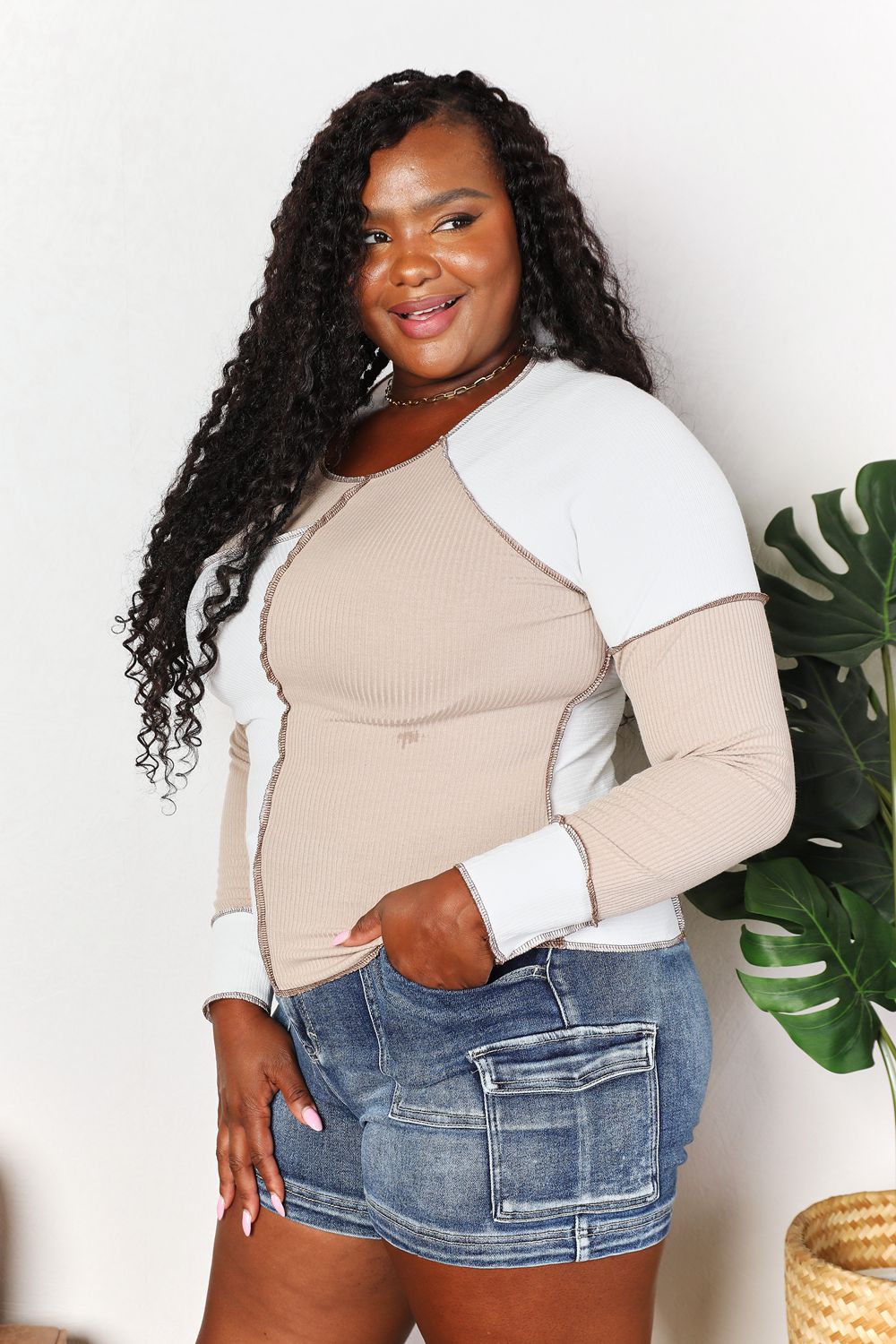 Double Take Color Block Exposed Seam Top - In Style Chics Boutique LLC