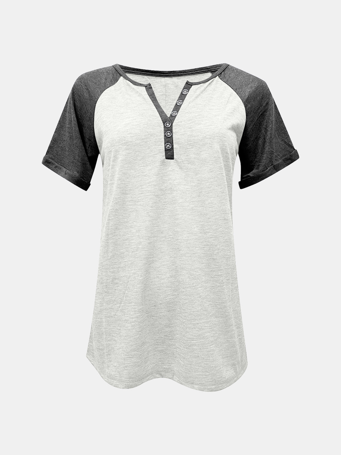 Contrast Notched Short Sleeve T-Shirt - In Style Chics Boutique LLC