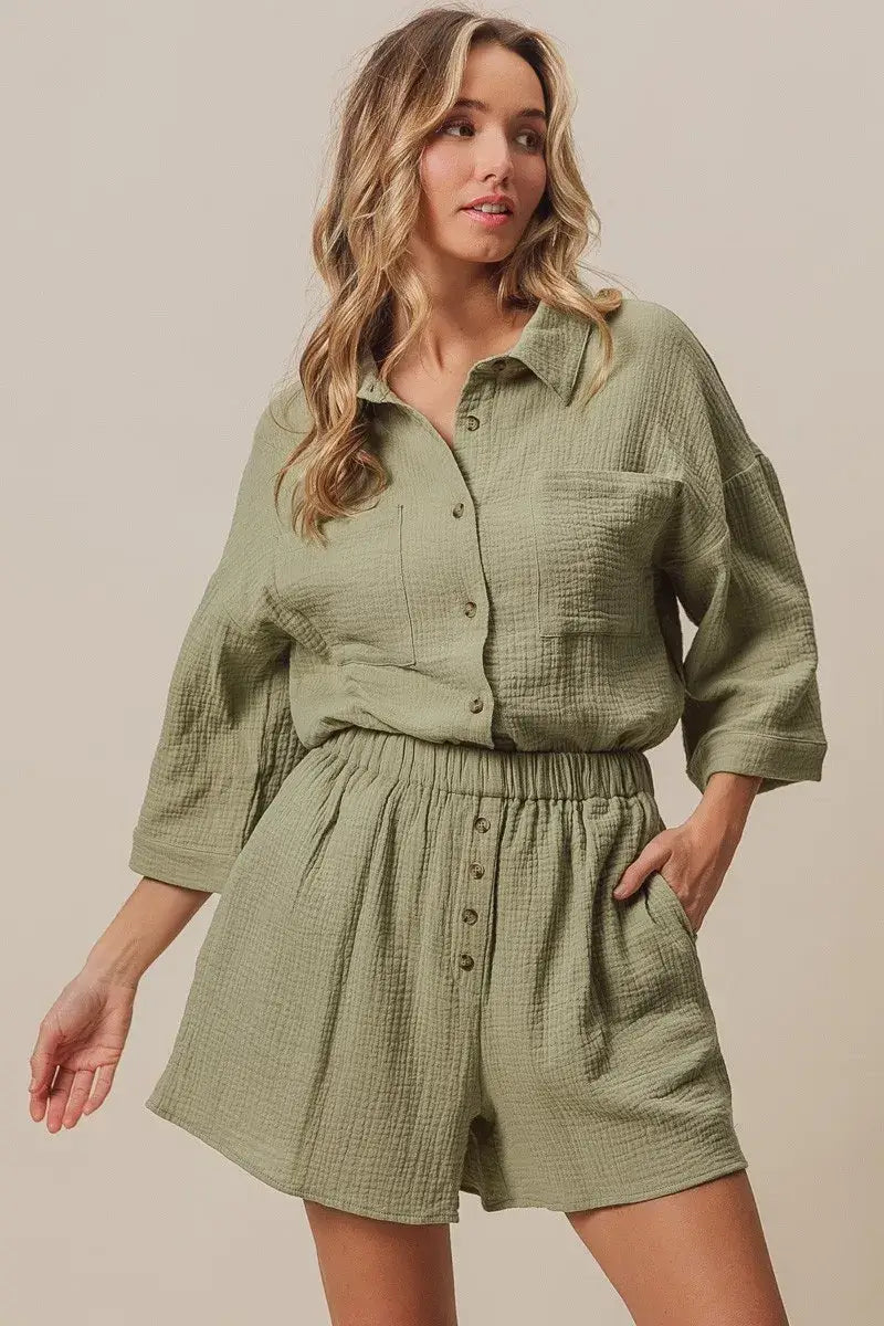 Crinkle Gauze Shirt and Short Set - In Style Chics Boutique