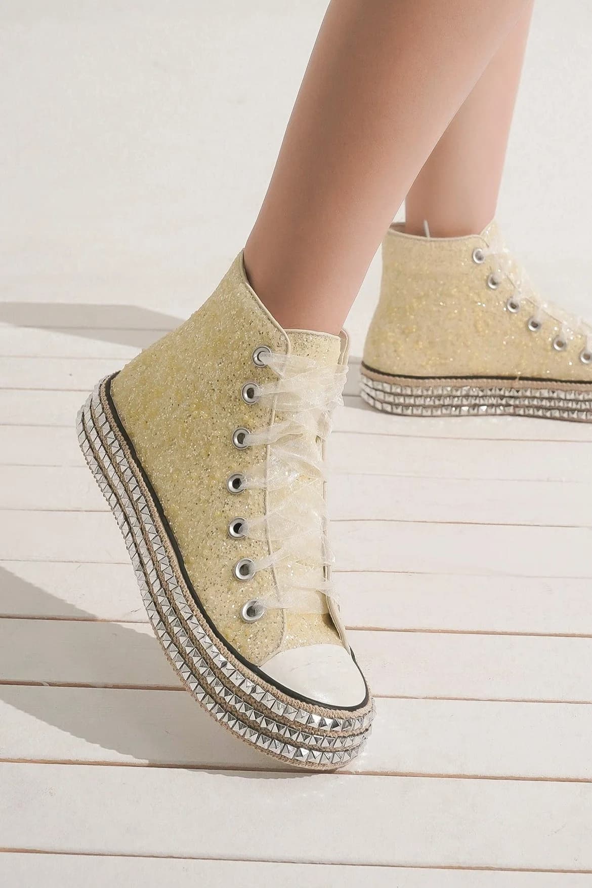 Beast Fashion Glitter Lace-Up Studded Platform Sneakers - In Style Chics Boutique LLC