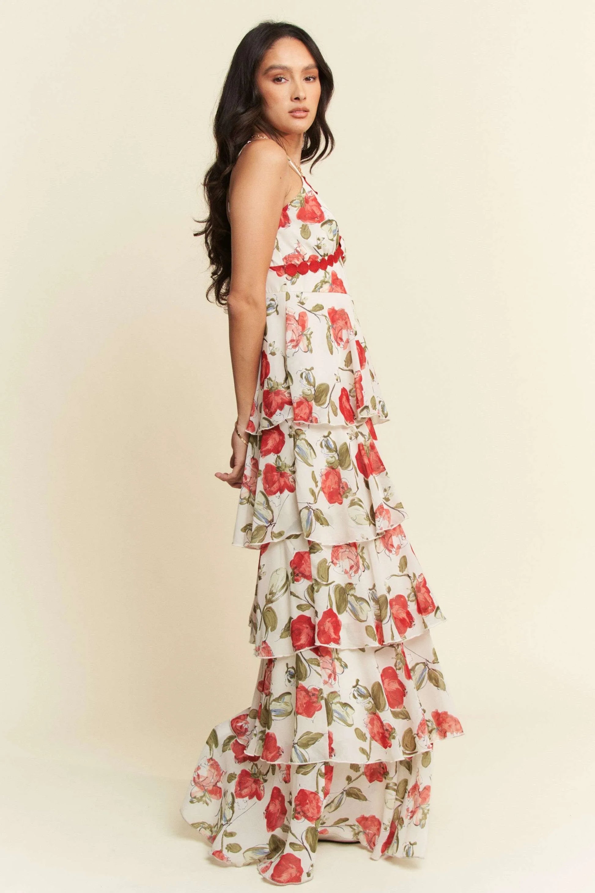 Maxi Cami Dress, Contrast Ring Lace Layered Ruffle - In Style Chics Boutique