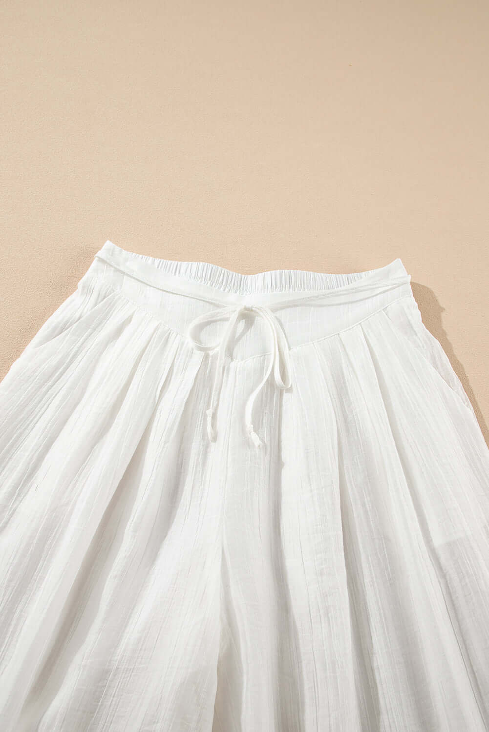 Women's Juniors White Casual Tie Waist Pleated Wide Leg Pants - Cute Clothes for Spring - In Style Chics Boutique Online Apparel
