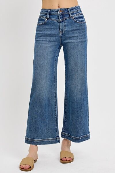 Women's High Rise Crop Wide Leg Front Yoke Detail Jeans - In Style Chics Boutique