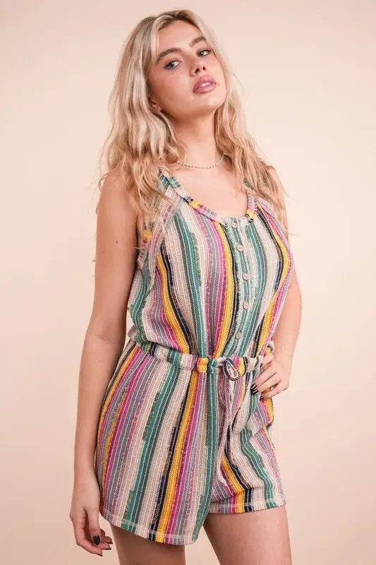 Crochet Multi Color Striped Casual Summer Romper - In Style Chics Boutique Women's Juniors Apparel Online