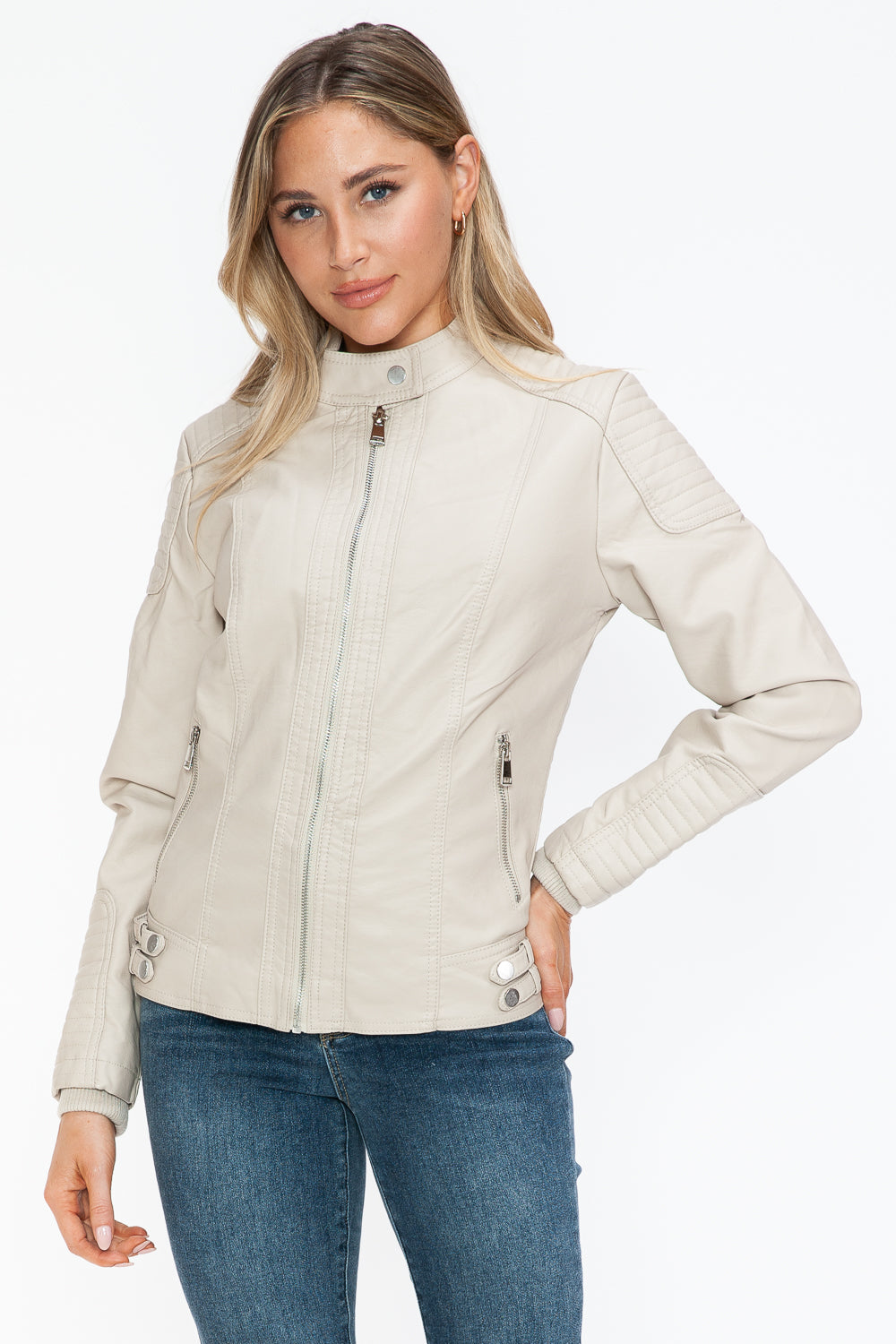 Snobbish Faux Leather Biker Jacket with Side Zip Pockets - In Style Chics Boutique LLC