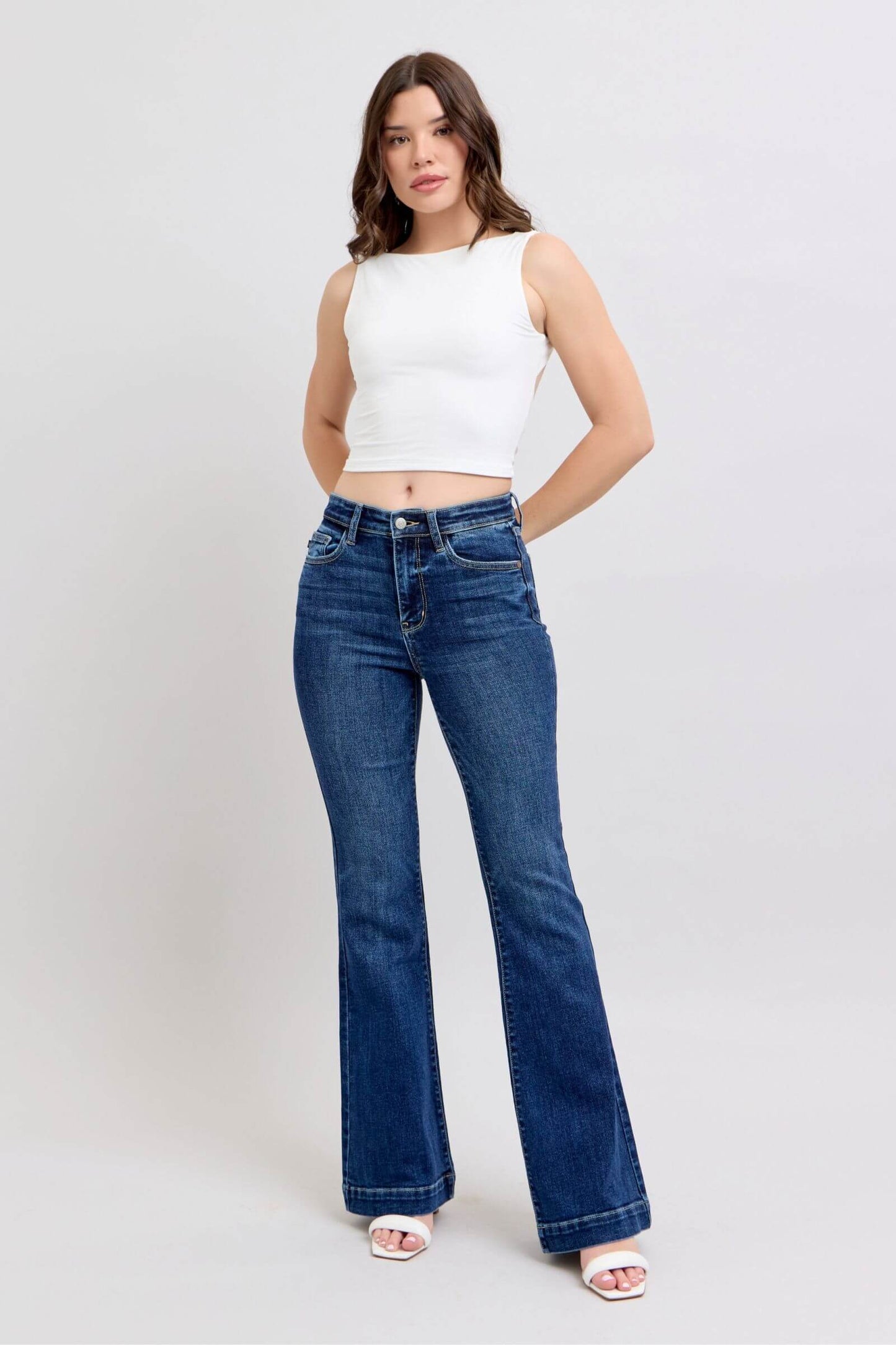 Judy Blue Full Size Run High Rise Flare Jeans with Pockets - Quality Jeans - In Style Chics Boutique Online Clothing Women's Juniors Plus Size Apparel