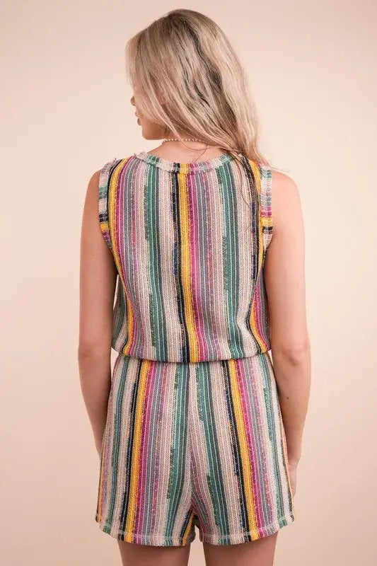 Crochet Multi Color Striped Casual Summer Romper - In Style Chics Boutique Women's Juniors Apparel Online