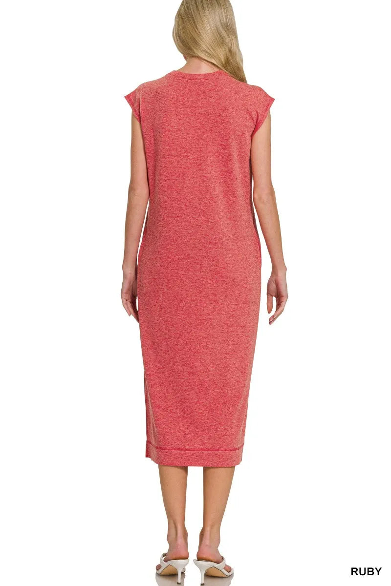 Midi Dress, French Terry Sleeveless Round Neck - In Style Chics Boutique