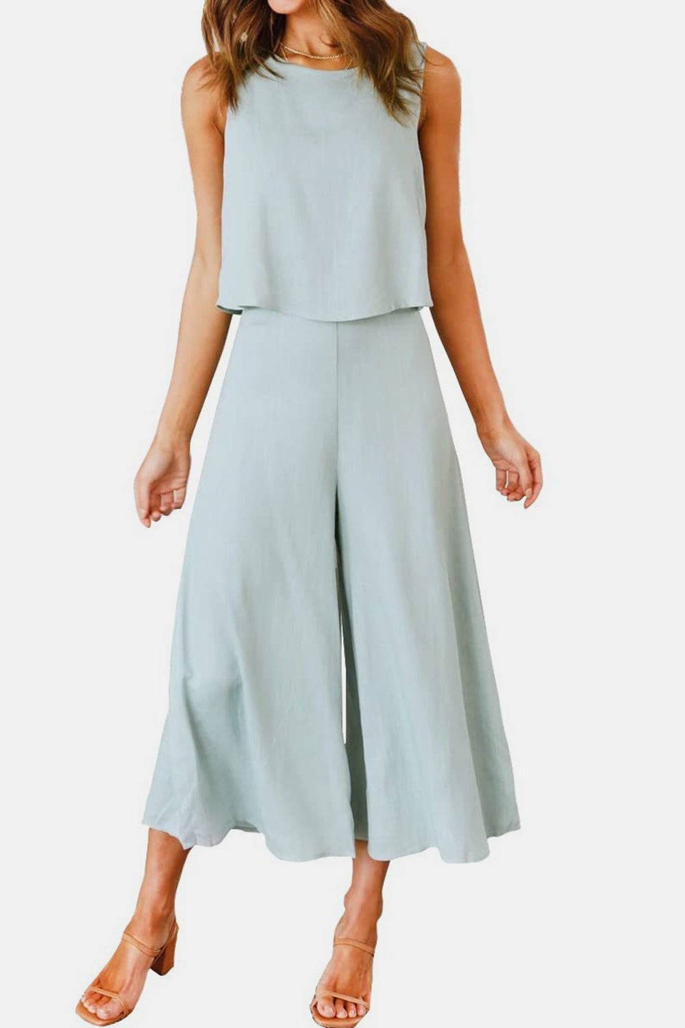 Round Neck Top and Wide Leg Pants Set - In Style Chics Boutique LLC