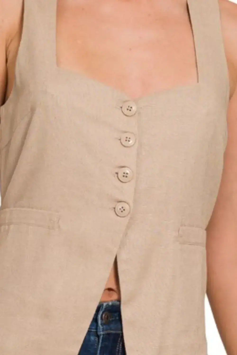 Linen Tie-back 4-button Vest with Lining